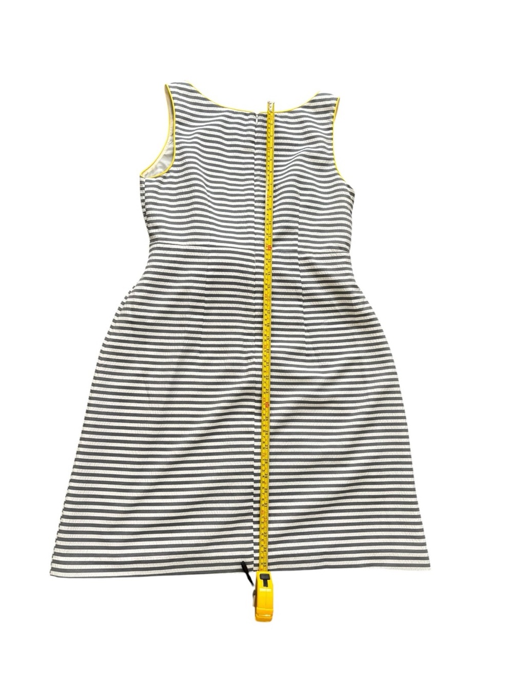 Jessica Howard Dress Size 14 Gray Striped Fit & Flare Lined Bow Detail - Picture 3 of 6